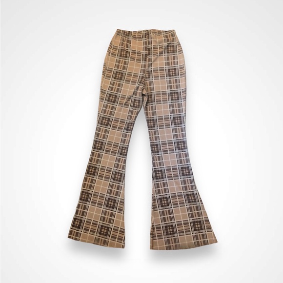Ribbed Plaid Flare Leg Pants Nasty Gal Size 6 Boho Festival - Picture 4 of 4